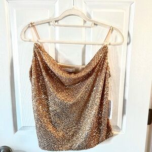 Gold Sequin Cowl Neck Top